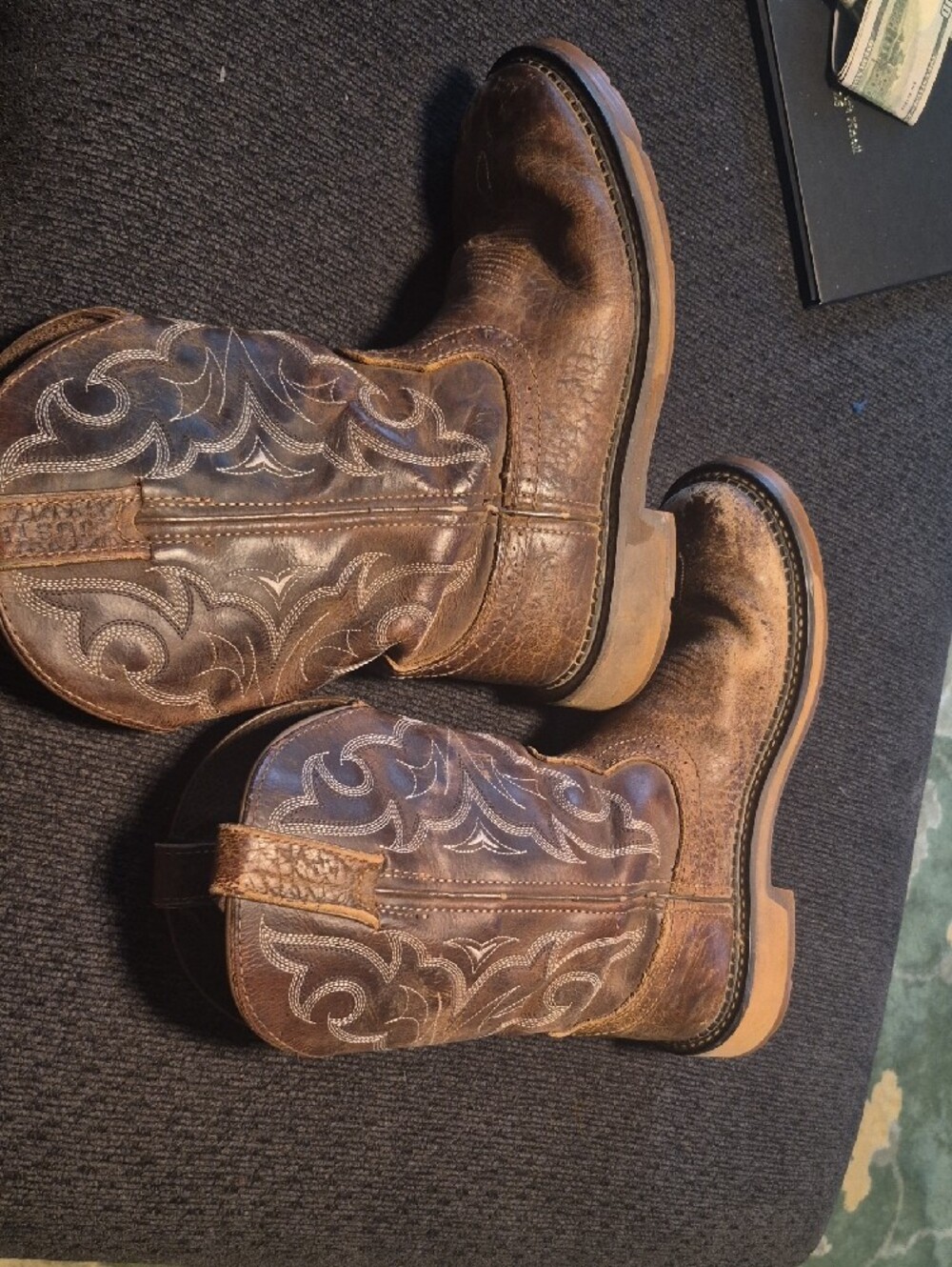 Justin Boots Brown Distressed Leather Western Work Boots - Picture 4 of 11